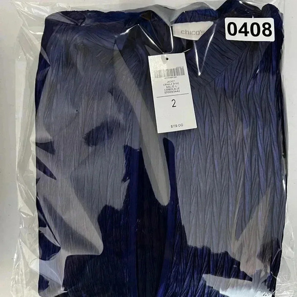 Chicos 2 Lg NWT Crinkle Shine Carbon Blue Jacket MSRP 119.00 Blazer Careerwear - Picture 14 of 16